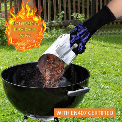 BBQ Fireproof Gloves, Grill Cut-Resistant 1472°F Heat Resistant Gloves, Non-Slip Silicone Oven Gloves, Kitchen Safe Cooking Gloves for Oven Mitts,Barbecue,Cooking, Frying,13.8 Inch-Red
