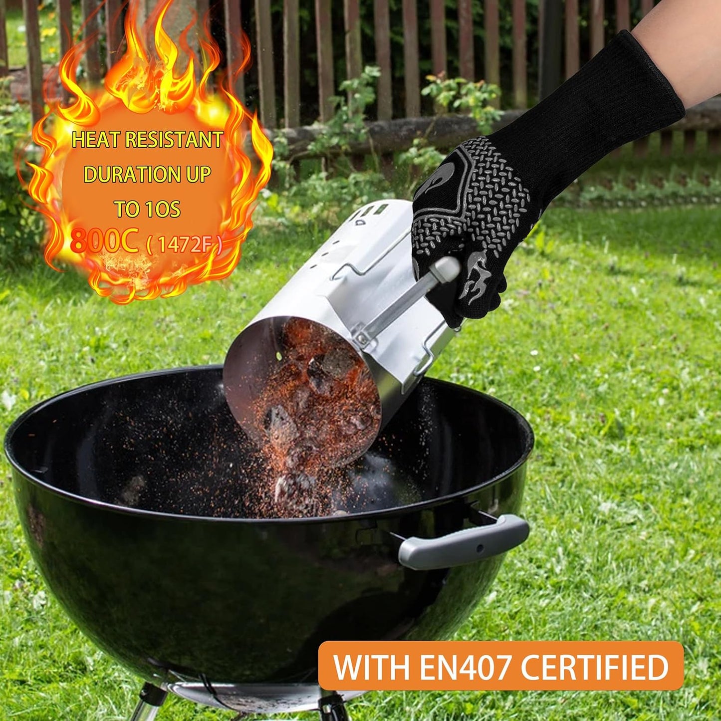 BBQ Fireproof Gloves, Grill Cut-Resistant 1472°F Heat Resistant Gloves, Non-Slip Silicone Oven Gloves, Kitchen Safe Cooking Gloves for Oven Mitts,Barbecue,Cooking, Frying,13.8 Inch-Red