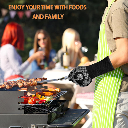 BBQ Fireproof Gloves, Grill Cut-Resistant 1472°F Heat Resistant Gloves, Non-Slip Silicone Oven Gloves, Kitchen Safe Cooking Gloves for Oven Mitts,Barbecue,Cooking, Frying,13.8 Inch-Red
