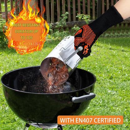 BBQ Fireproof Gloves, Grill Cut-Resistant 1472°F Heat Resistant Gloves, Non-Slip Silicone Oven Gloves, Kitchen Safe Cooking Gloves for Oven Mitts,Barbecue,Cooking, Frying,13.8 Inch-Red