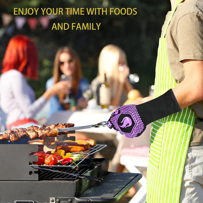 BBQ Fireproof Gloves, Grill Cut-Resistant 1472°F Heat Resistant Gloves, Non-Slip Silicone Oven Gloves, Kitchen Safe Cooking Gloves for Oven Mitts,Barbecue,Cooking, Frying,13.8 Inch-Red