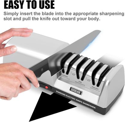 Electric Knife Sharpener for Kitchen Knives - Automatic Professional Knife Sharpening System with Diamond Abrasives and Precision Angle Guides, 3 Stage Ceramic Knife Sharpeners Tool