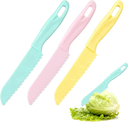 Lettuce Knife 3 Pack 8 Inch Plastic Prevent Browning Blue Pink Yellow | 3 Pack 8 Inch Nylon Knives Non Reactive Prevents Browning Fruits Veggies Non Stick Serrated Edge Salad Bread Cake Small Size