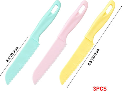 Lettuce Knife 3 Pack 8 Inch Plastic Prevent Browning Blue Pink Yellow | 3 Pack 8 Inch Nylon Knives Non Reactive Prevents Browning Fruits Veggies Non Stick Serrated Edge Salad Bread Cake Small Size