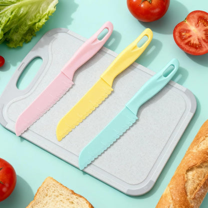 Lettuce Knife 3 Pack 8 Inch Plastic Prevent Browning Blue Pink Yellow | 3 Pack 8 Inch Nylon Knives Non Reactive Prevents Browning Fruits Veggies Non Stick Serrated Edge Salad Bread Cake Small Size
