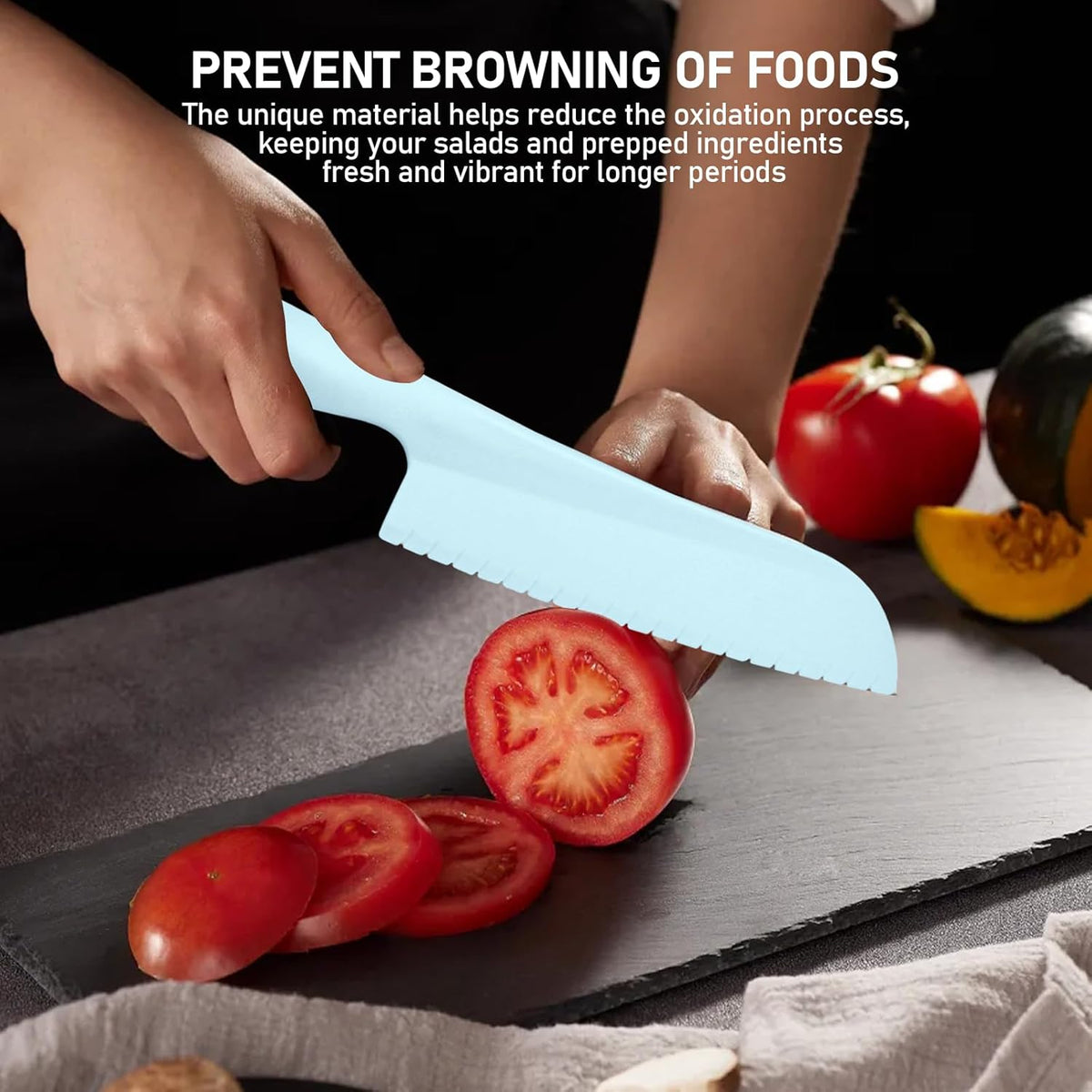 Lettuce Knife 3 Pack 8 Inch Plastic Prevent Browning Blue Pink Yellow | 3 Pack 8 Inch Nylon Knives Non Reactive Prevents Browning Fruits Veggies Non Stick Serrated Edge Salad Bread Cake Small Size