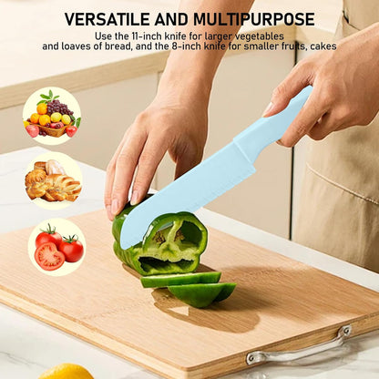 Lettuce Knife 3 Pack 8 Inch Plastic Prevent Browning Blue Pink Yellow | 3 Pack 8 Inch Nylon Knives Non Reactive Prevents Browning Fruits Veggies Non Stick Serrated Edge Salad Bread Cake Small Size