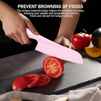 Lettuce Knife 3 Pack 8 Inch Plastic Prevent Browning Blue Pink Yellow | 3 Pack 8 Inch Nylon Knives Non Reactive Prevents Browning Fruits Veggies Non Stick Serrated Edge Salad Bread Cake Small Size