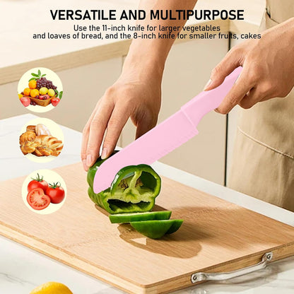Lettuce Knife 3 Pack 8 Inch Plastic Prevent Browning Blue Pink Yellow | 3 Pack 8 Inch Nylon Knives Non Reactive Prevents Browning Fruits Veggies Non Stick Serrated Edge Salad Bread Cake Small Size