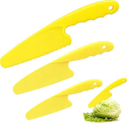 Lettuce Knife 3 Pack 8 Inch Plastic Prevent Browning Blue Pink Yellow | 3 Pack 8 Inch Nylon Knives Non Reactive Prevents Browning Fruits Veggies Non Stick Serrated Edge Salad Bread Cake Small Size