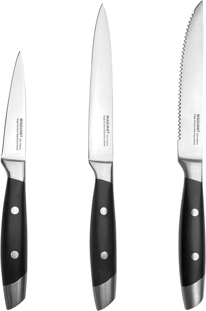 3-Piece Kitchen Knife Set,Fruit Knife Set,Precision Forged High-Carbon Stainless Steel, Black Ergonomic Handle, 3.5" & 5" Straight & Serrated Edge