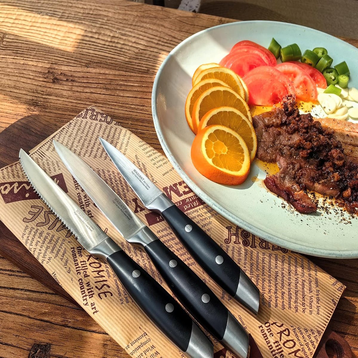 3-Piece Kitchen Knife Set,Fruit Knife Set,Precision Forged High-Carbon Stainless Steel, Black Ergonomic Handle, 3.5" & 5" Straight & Serrated Edge