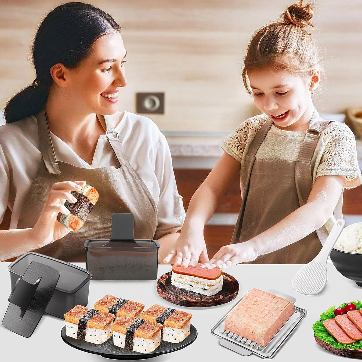 Musubi Press Mold Kit, 2 Pack Clear Musubi Maker with Stainless Steel 304 Luncheon Meat Slicer for SPAM