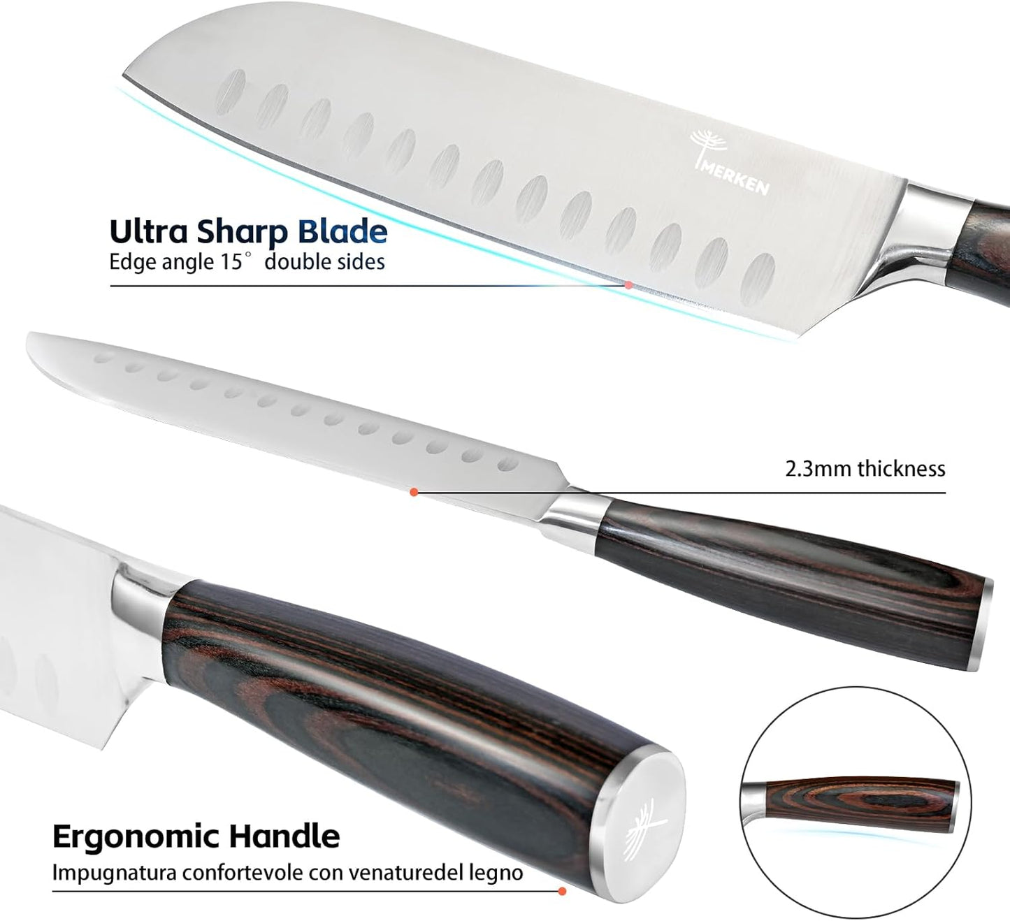 5-Piece Kitchen Knife Set, High-Carbon Stainless Steel | Chef, santoku, bread, utility and paring knives, 5Cr15MoV steel, Pakkawood handles, premium gift box
