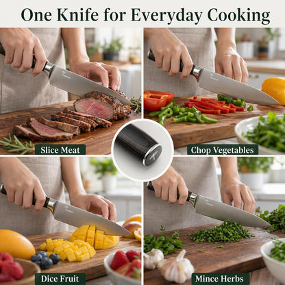 5-Piece Kitchen Knife Set, High-Carbon Stainless Steel | Chef, santoku, bread, utility and paring knives, 5Cr15MoV steel, Pakkawood handles, premium gift box
