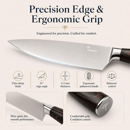 5-Piece Kitchen Knife Set, High-Carbon Stainless Steel | Chef, santoku, bread, utility and paring knives, 5Cr15MoV steel, Pakkawood handles, premium gift box