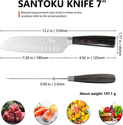 5-Piece Kitchen Knife Set, High-Carbon Stainless Steel | Chef, santoku, bread, utility and paring knives, 5Cr15MoV steel, Pakkawood handles, premium gift box