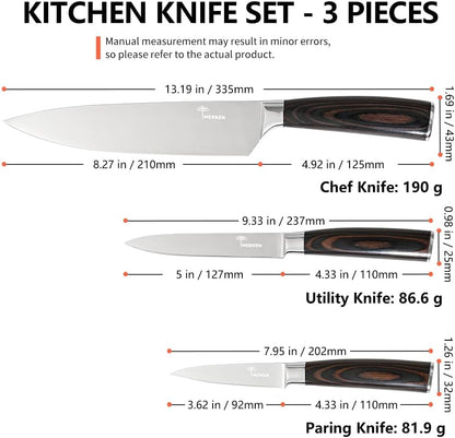 5-Piece Kitchen Knife Set, High-Carbon Stainless Steel | Chef, santoku, bread, utility and paring knives, 5Cr15MoV steel, Pakkawood handles, premium gift box