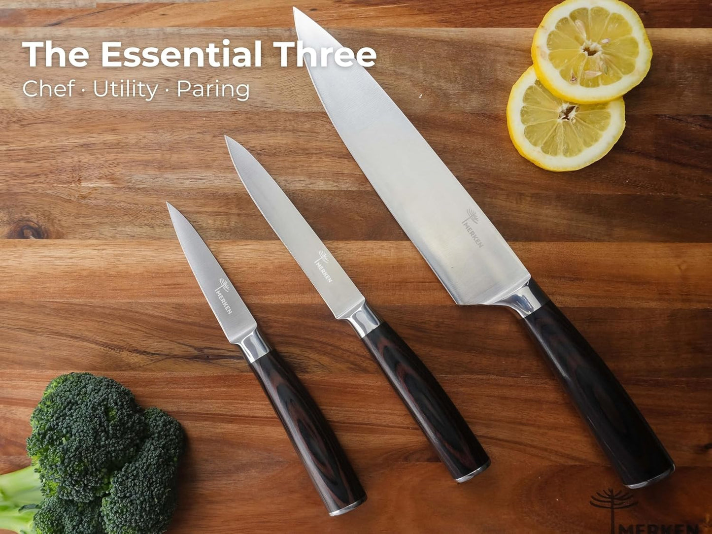 5-Piece Kitchen Knife Set, High-Carbon Stainless Steel | Chef, santoku, bread, utility and paring knives, 5Cr15MoV steel, Pakkawood handles, premium gift box