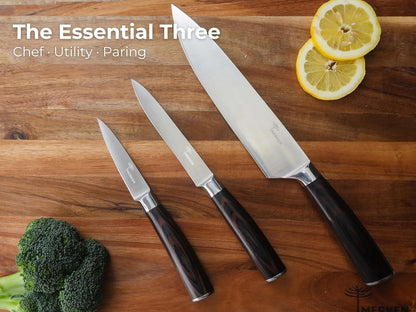 5-Piece Kitchen Knife Set, High-Carbon Stainless Steel | Chef, santoku, bread, utility and paring knives, 5Cr15MoV steel, Pakkawood handles, premium gift box