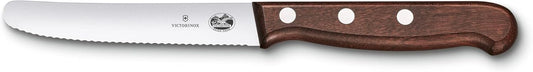 Wood 4.25-Inch Utility Knife, Serrated Round Blade Tomato Knife | Ultra-sharp wavy edge stainless steel blade and ergonomic walnut handle, ideal for fruits and vegetables with hard skins