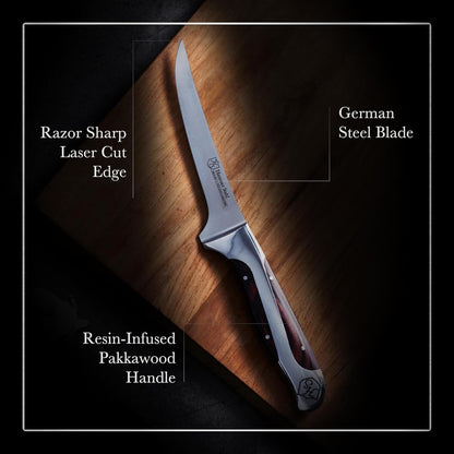 6 Inch Boning Knife | German Forged High Carbon Steel Fillet Knife | Kitchen Knife For Boning, Filleting, & Trimming | Butcher Knife with Ergonomic Quad-Tang Pakkawood Handle & Gift Box