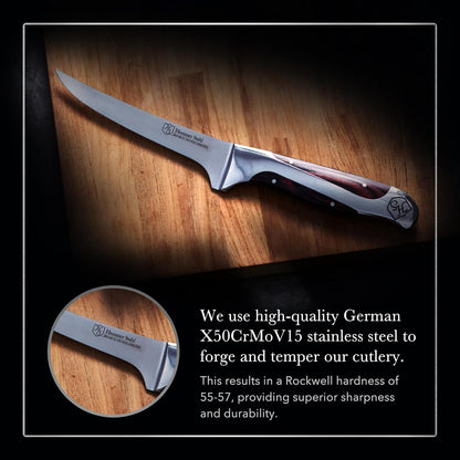 6 Inch Boning Knife | German Forged High Carbon Steel Fillet Knife | Kitchen Knife For Boning, Filleting, & Trimming | Butcher Knife with Ergonomic Quad-Tang Pakkawood Handle & Gift Box