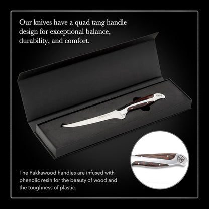 6 Inch Boning Knife | German Forged High Carbon Steel Fillet Knife | Kitchen Knife For Boning, Filleting, & Trimming | Butcher Knife with Ergonomic Quad-Tang Pakkawood Handle & Gift Box