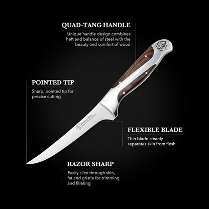 6 Inch Boning Knife | German Forged High Carbon Steel Fillet Knife | Kitchen Knife For Boning, Filleting, & Trimming | Butcher Knife with Ergonomic Quad-Tang Pakkawood Handle & Gift Box