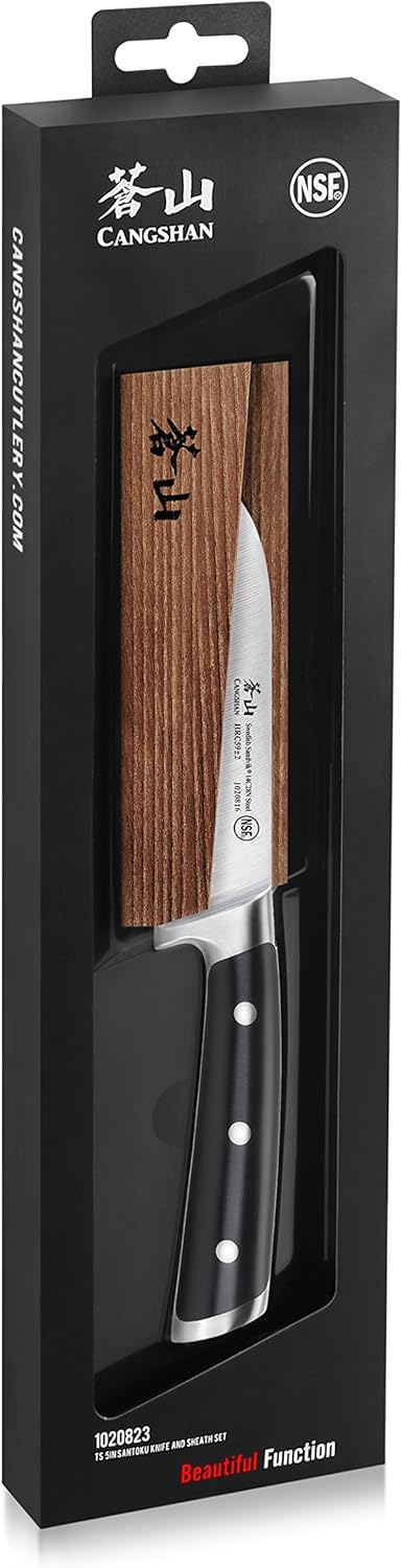 Cangshan TS Series 1020823 Swedish 14C28N Steel Forged 5-Inch Santoku Knife and Wood Sheath Set