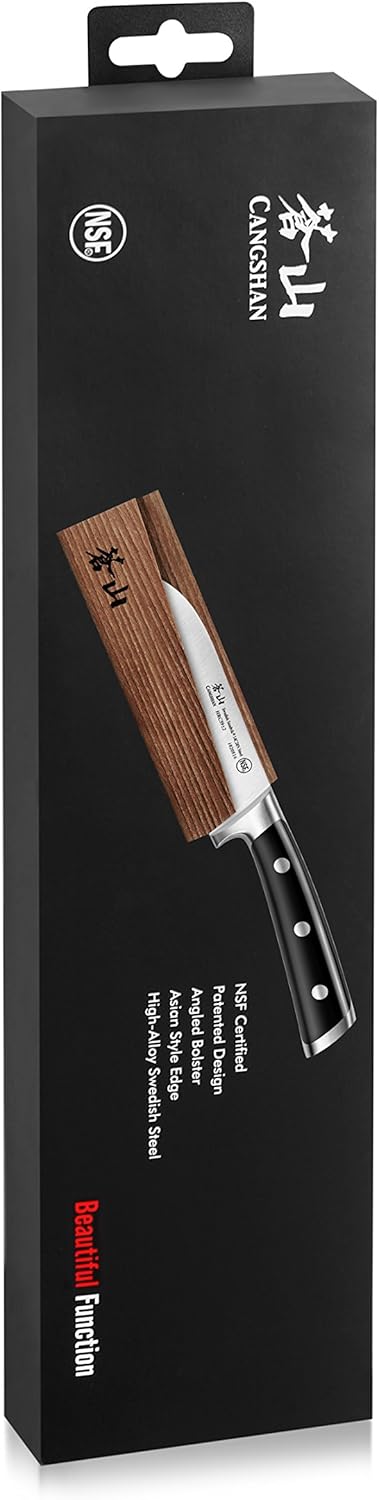 Cangshan TS Series 1020823 Swedish 14C28N Steel Forged 5-Inch Santoku Knife and Wood Sheath Set