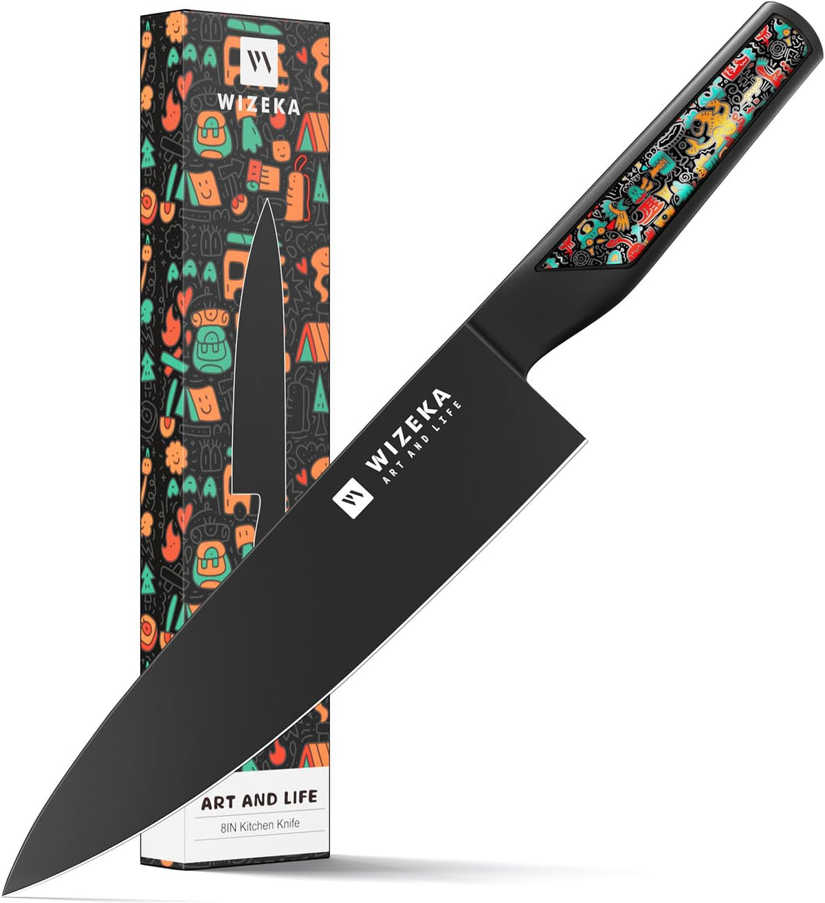 Chef Knife: 8 Inch: Extreme Sharp Kitchen Knife: Full Tang High Carbon Stainless Steel: Chef's knife with Ergonomic Handle with Unique Patterns,Art Life Series