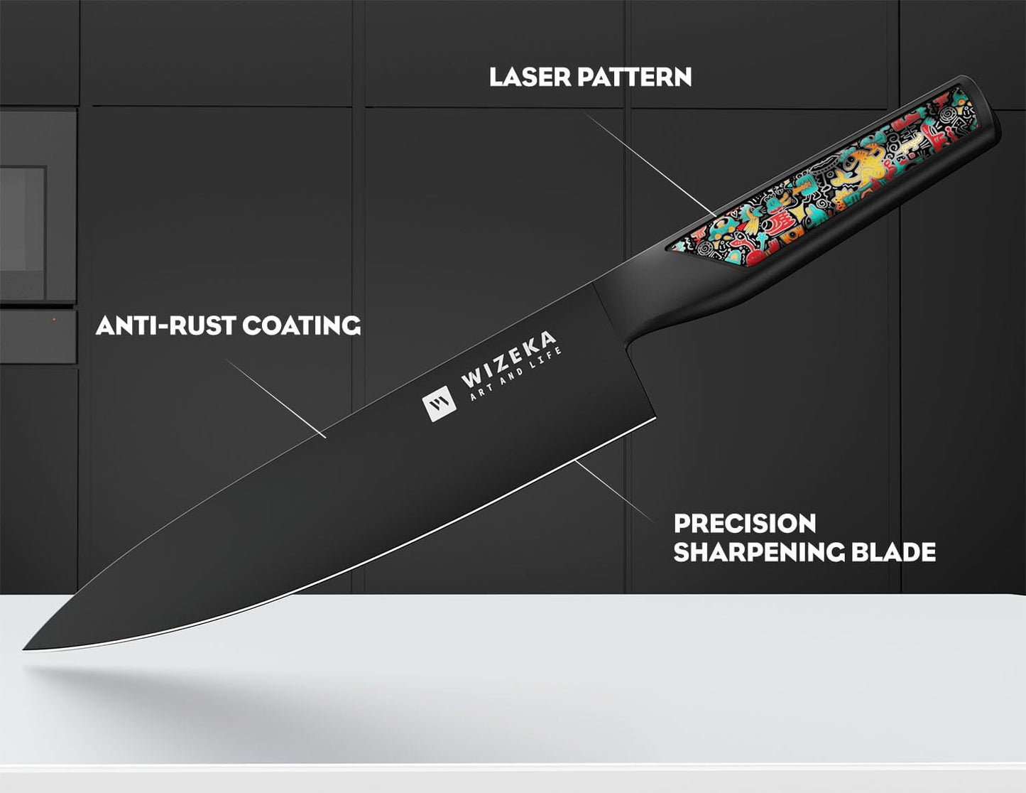 Chef Knife: 8 Inch: Extreme Sharp Kitchen Knife: Full Tang High Carbon Stainless Steel: Chef's knife with Ergonomic Handle with Unique Patterns,Art Life Series