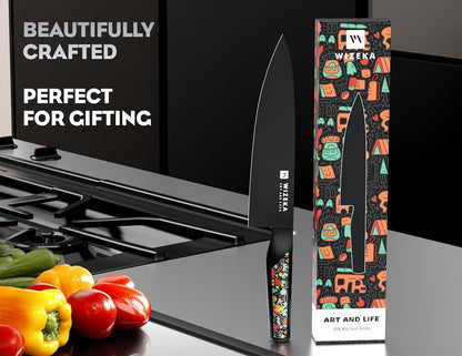 Chef Knife: 8 Inch: Extreme Sharp Kitchen Knife: Full Tang High Carbon Stainless Steel: Chef's knife with Ergonomic Handle with Unique Patterns,Art Life Series