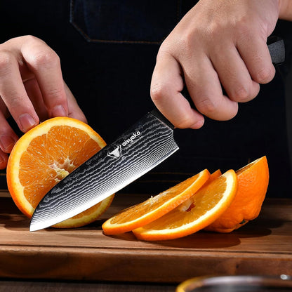aisyoko Santoku Knife 5" inches-Japan 8C Super Steel 67 Layer Damascus Steel-Sharp Kitchen Knife-Full Tang ABS Anti-Skid Handle utility knife Cooking Knife with Luxury Gift Box