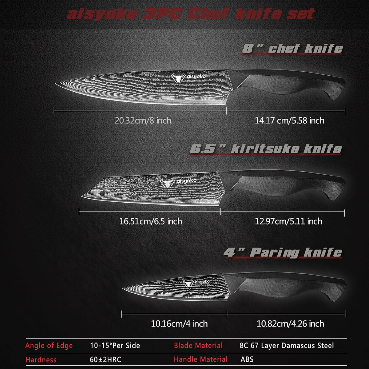 aisyoko Santoku Knife 5" inches-Japan 8C Super Steel 67 Layer Damascus Steel-Sharp Kitchen Knife-Full Tang ABS Anti-Skid Handle utility knife Cooking Knife with Luxury Gift Box