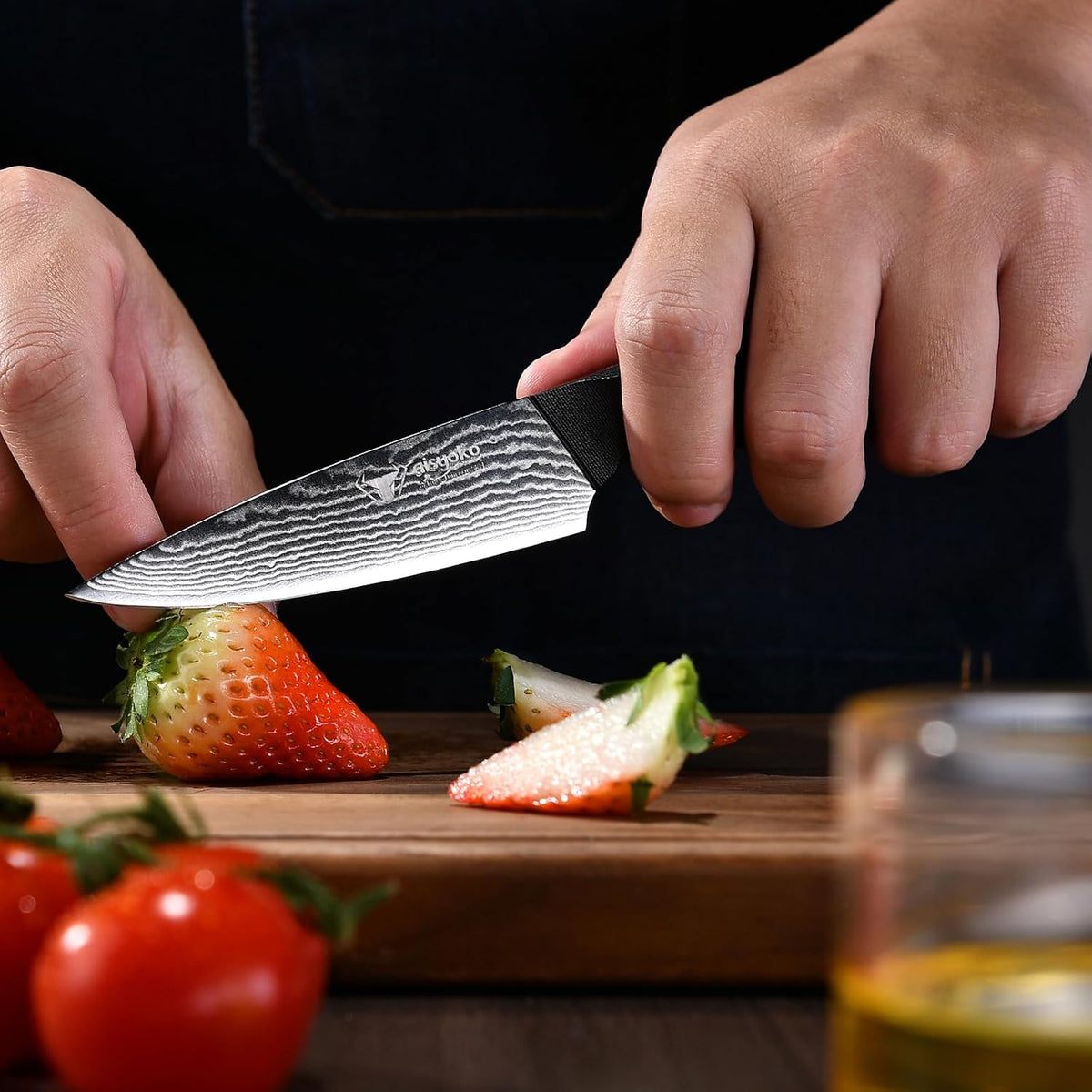 aisyoko Santoku Knife 5" inches-Japan 8C Super Steel 67 Layer Damascus Steel-Sharp Kitchen Knife-Full Tang ABS Anti-Skid Handle utility knife Cooking Knife with Luxury Gift Box