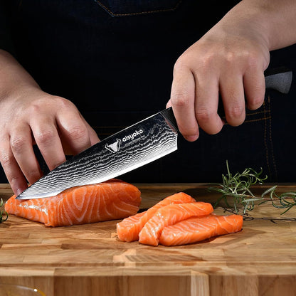 aisyoko Santoku Knife 5" inches-Japan 8C Super Steel 67 Layer Damascus Steel-Sharp Kitchen Knife-Full Tang ABS Anti-Skid Handle utility knife Cooking Knife with Luxury Gift Box