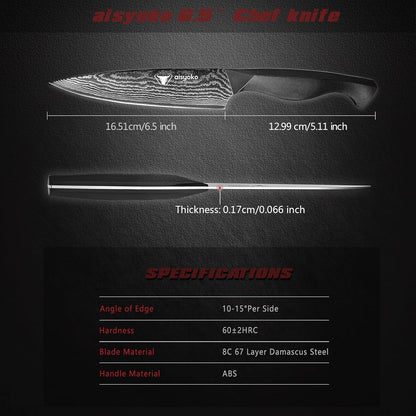 aisyoko Santoku Knife 5" inches-Japan 8C Super Steel 67 Layer Damascus Steel-Sharp Kitchen Knife-Full Tang ABS Anti-Skid Handle utility knife Cooking Knife with Luxury Gift Box