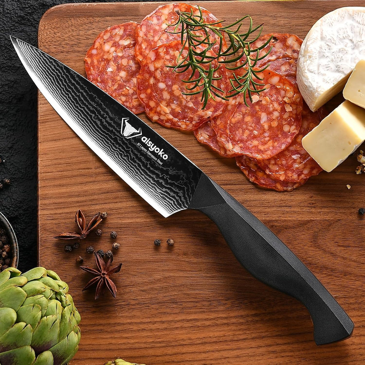 aisyoko Santoku Knife 5" inches-Japan 8C Super Steel 67 Layer Damascus Steel-Sharp Kitchen Knife-Full Tang ABS Anti-Skid Handle utility knife Cooking Knife with Luxury Gift Box