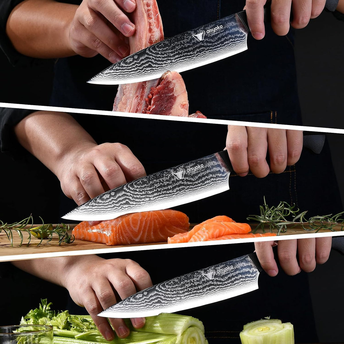 aisyoko Santoku Knife 5" inches-Japan 8C Super Steel 67 Layer Damascus Steel-Sharp Kitchen Knife-Full Tang ABS Anti-Skid Handle utility knife Cooking Knife with Luxury Gift Box