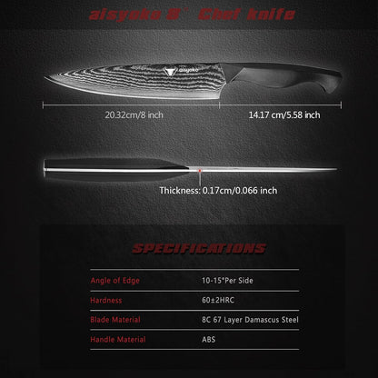 aisyoko Santoku Knife 5" inches-Japan 8C Super Steel 67 Layer Damascus Steel-Sharp Kitchen Knife-Full Tang ABS Anti-Skid Handle utility knife Cooking Knife with Luxury Gift Box