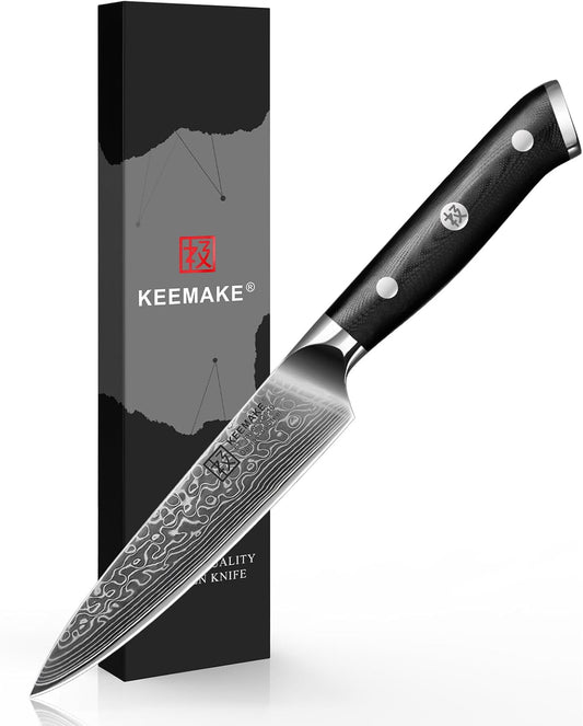 Paring Knife, 5 Inch 67-Layer Damascus Steel Fruit Knife with Ergonomic G10 Handle, Multipurpose Kitchen Knife for Fruit and Vegetable Cutting