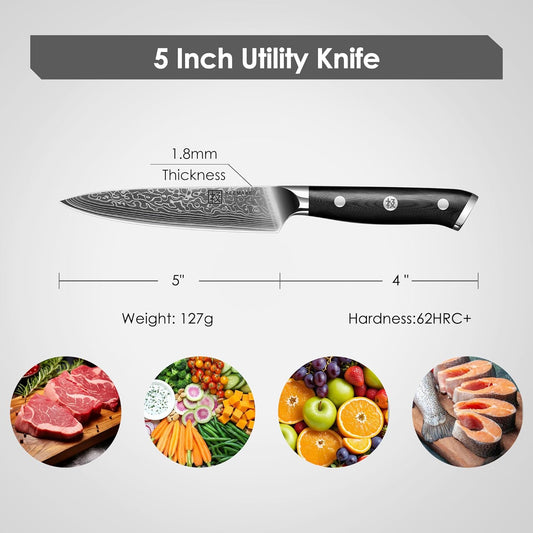 Paring Knife, 5 Inch 67-Layer Damascus Steel Fruit Knife with Ergonomic G10 Handle, Multipurpose Kitchen Knife for Fruit and Vegetable Cutting