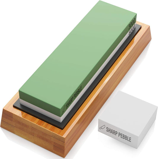 Whetstone Sharpening Stone 3000/8000 - with Flattening Stone | 3000 Grit Fine Sharpening & 8000 Grit Polished Finish - Kitchen Knife Sharpener Stone Kit with Non-Slip Bamboo Base