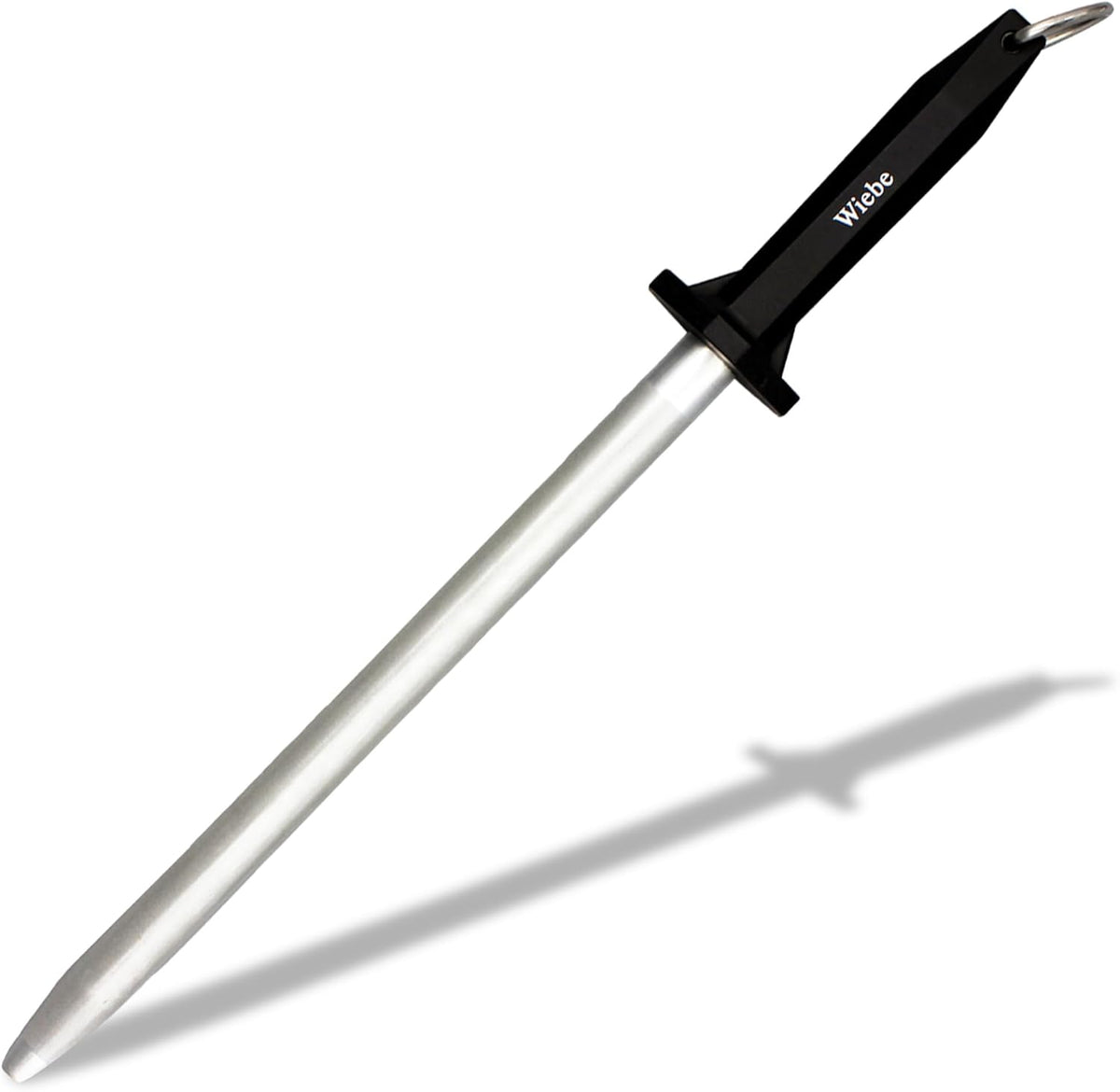 Wiebe 12-Inch Fine Grit Diamond Sharpening Steel | Professional Honing Rod for Hunting, Butcher, and Skinning Knives | Quickly Sharpens High-Carbon and Stainless Steel Blades