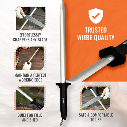 Wiebe 12-Inch Fine Grit Diamond Sharpening Steel | Professional Honing Rod for Hunting, Butcher, and Skinning Knives | Quickly Sharpens High-Carbon and Stainless Steel Blades