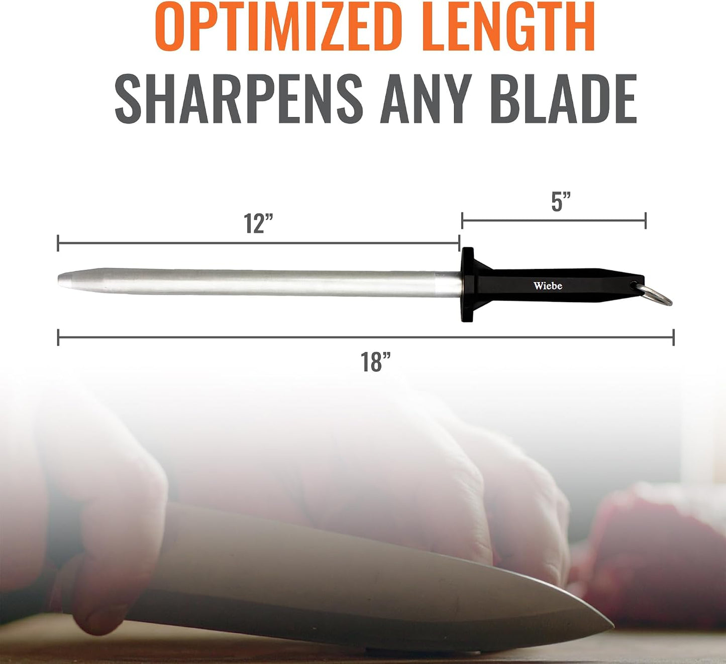 Wiebe 12-Inch Fine Grit Diamond Sharpening Steel | Professional Honing Rod for Hunting, Butcher, and Skinning Knives | Quickly Sharpens High-Carbon and Stainless Steel Blades