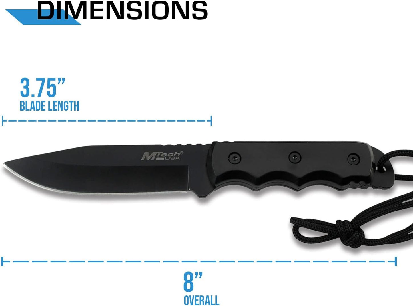 MT-20-35 Series Fixed Blade Knife, Black Drop Point Blade, Plastic Handle, 8-Inch Overall