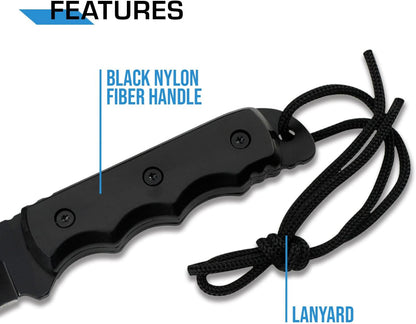 MT-20-35 Series Fixed Blade Knife, Black Drop Point Blade, Plastic Handle, 8-Inch Overall